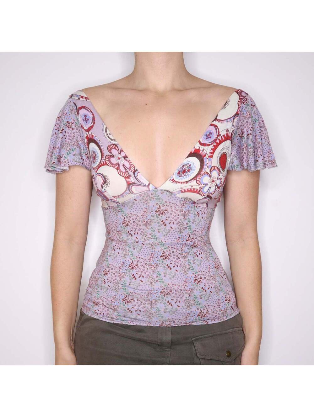 Y2K European Brand Pink Printed Top (XS/S)